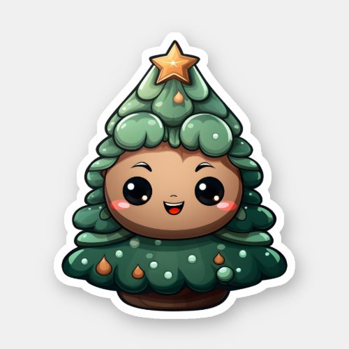 Super Cute Smiling Green Baby Christmas Tree Sticker