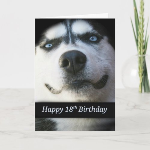 Super Cute Smiling Husky Happy 18th Birthday Card