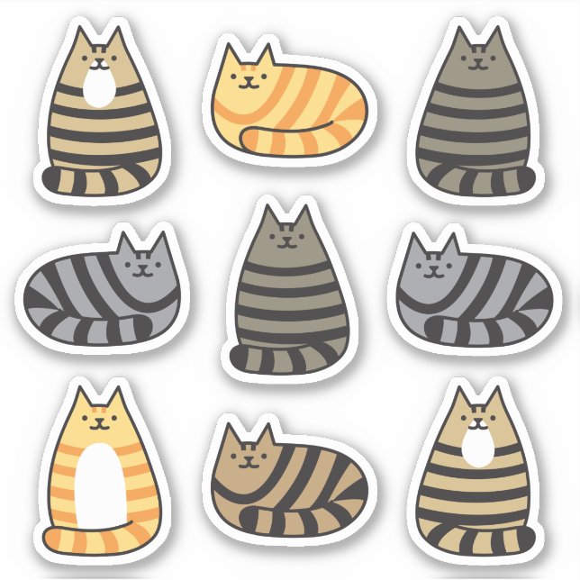 Super Cute Striped Tabby Cats Kawaii  Sticker (Front)