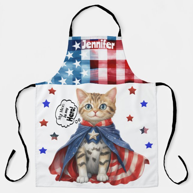 Super Cute Tabby Cat Mom All-Over Print Apron (Front)