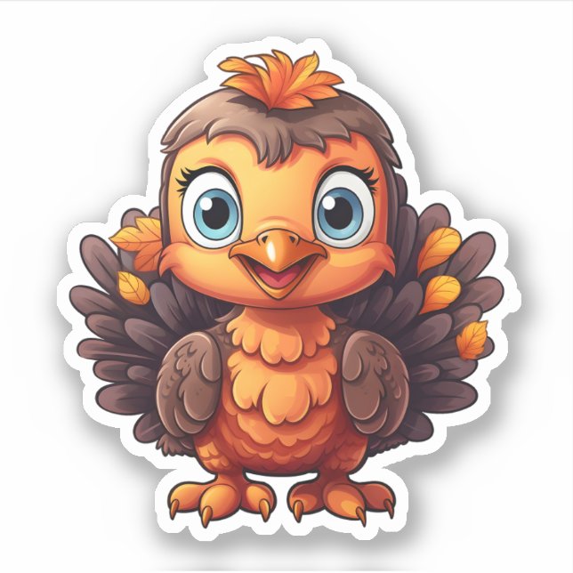 Super Cute Turkey Awesome Thanksgiving Animal Sticker (Front)