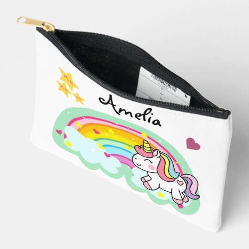 Super Cute Unicorn and Rainbow Personalised Accessory Pouch