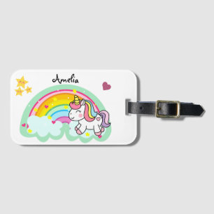 Super Cute Unicorn and Rainbow Personalised Luggage Tag