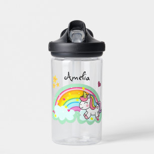 Super Cute Unicorn and Rainbow Personalised Water Bottle