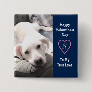 Super Cute Valentine's Day Navy Blue Dog Button