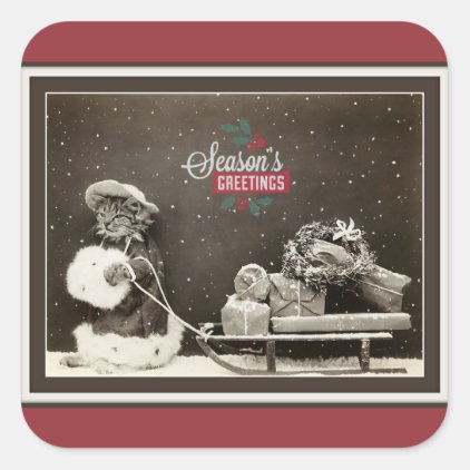 Super Cute Vintage Christmas Cat Square Sticker