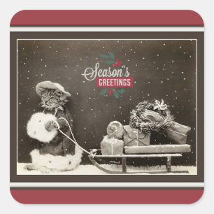Super Cute Vintage Christmas Cat Square Sticker