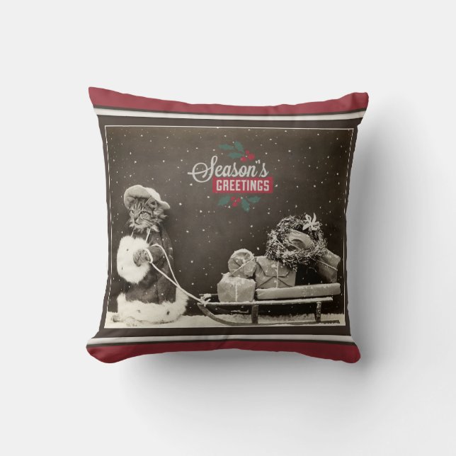 Super Cute Vintage Christmas Cat Throw Pillow (Front)