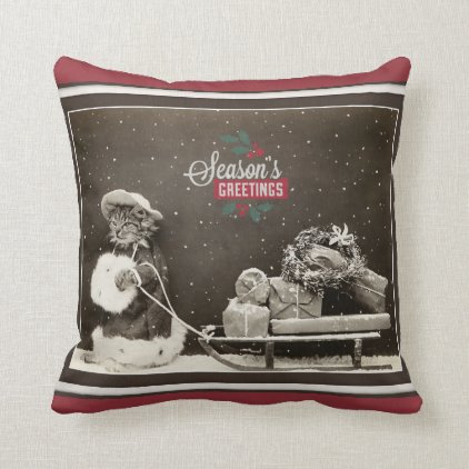 Super Cute Vintage Christmas Cat Throw Pillow