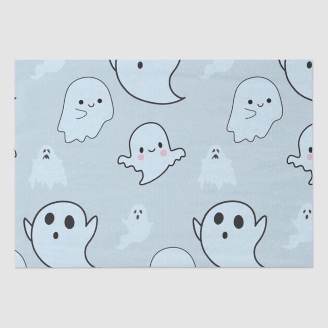 Super Cute White Ghosts Green Halloween Tissue Paper (Front)