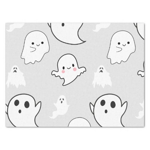 Super Cute White Ghosts Light Gray Halloween Tissue Paper