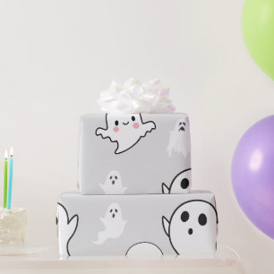 Super Cute White Ghosts Light Gray Halloween Wrapping Paper