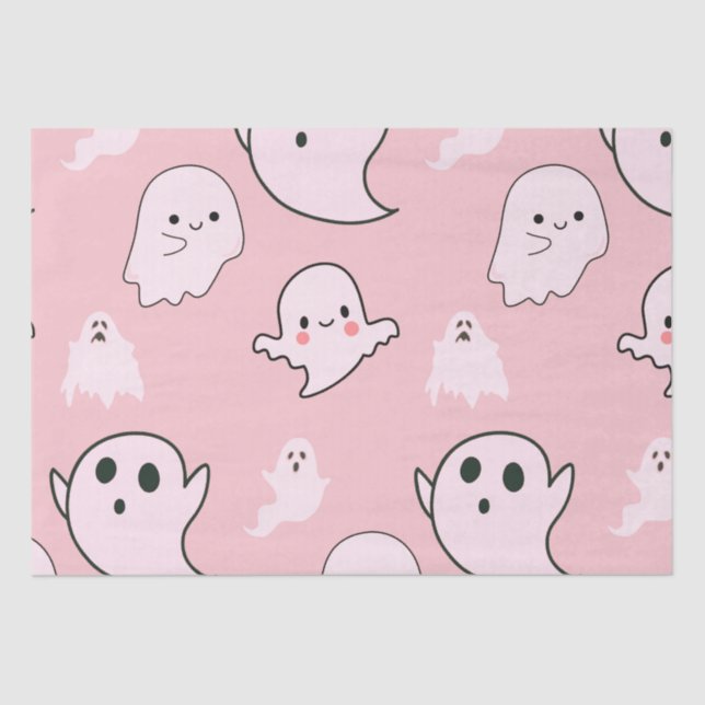 Super Cute White Ghosts Light Pink Halloween Tissue Paper (Front)