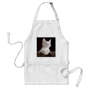 Super Cute White Kitten Adult Apron