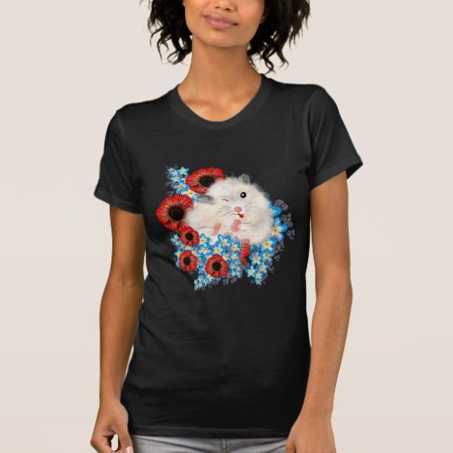 Super cute white sable syrian hamster in flowers T_Shirt