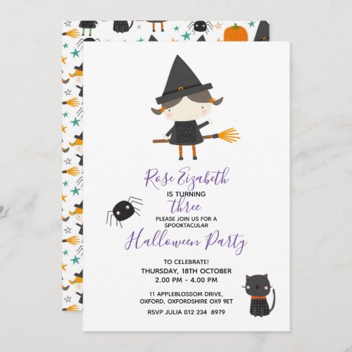 Super Cute witch Halloween Birthday Invitation
