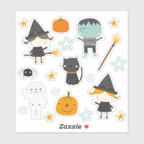 Super cute Witches Frankenstein and Friends   Sticker