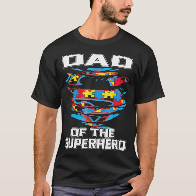 Super Dad Autistic Awareness Gift Father Superhero T-Shirt (Front)