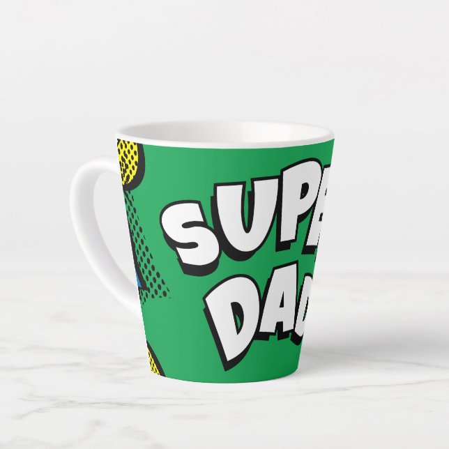 “Super Dad” Colorful Comic Book Pop Art Latte Mug (Left Angle)