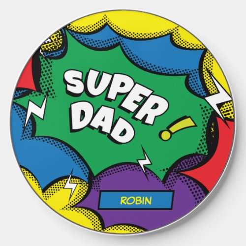 Super Dad Colorful Comic Book Pop Art Wireless Charger