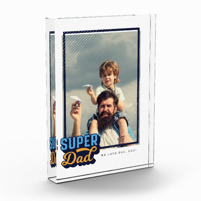 Super Dad Comic Book Photo Gift For Dad Keepsake Block (Left)