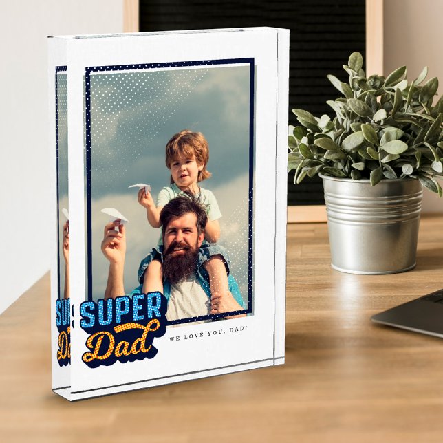 Super Dad Comic Book Photo Gift For Dad Keepsake Block (Creator Uploaded)