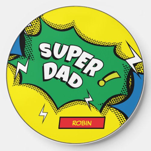 Super Dad Comic Book Pop Art Personalized Wireless Charger