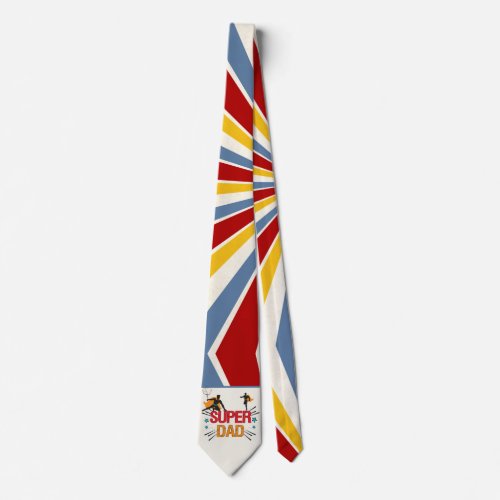 Super Dad Comic Style Red Yellow Blue Fathers Day Neck Tie
