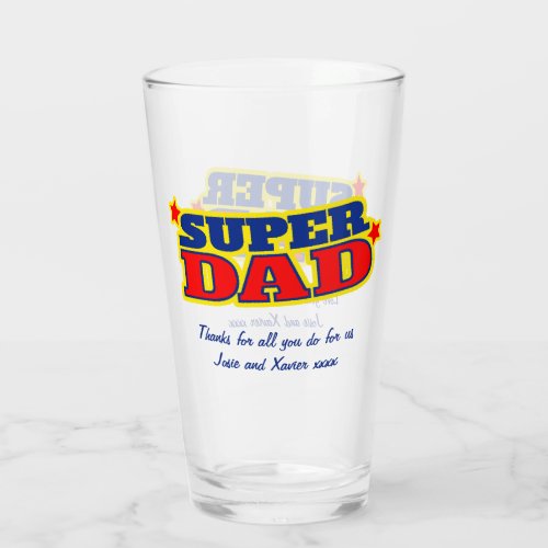 Super Dad custom message red blue yellow graphic Glass
