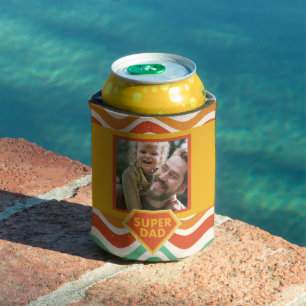 Super Dad custom photo with retro waves Can Cooler