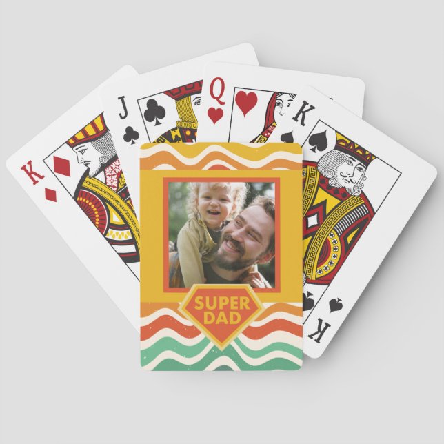 Super Dad custom photo with retro waves Poker Cards (Back)