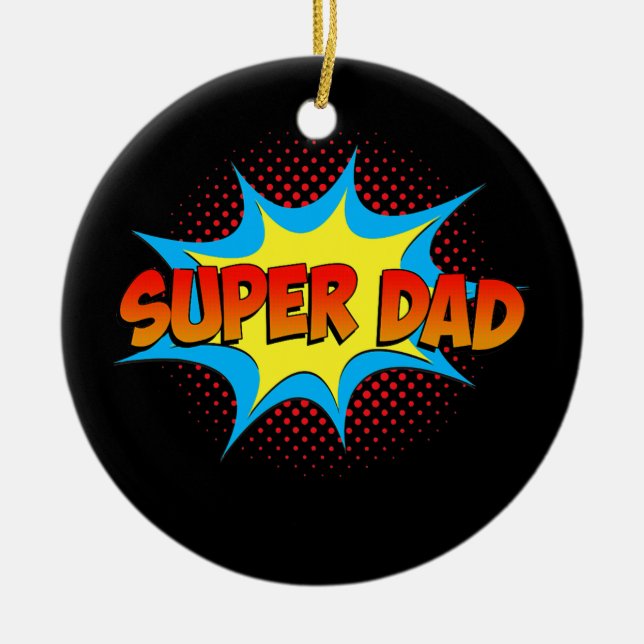 Super Dad Family Matching Superhero Comics Set Ceramic Ornament (Front)