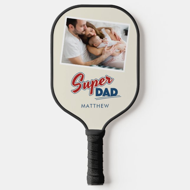 Super Dad Family Photos Birthday Personalized Pickleball Paddle (Front)