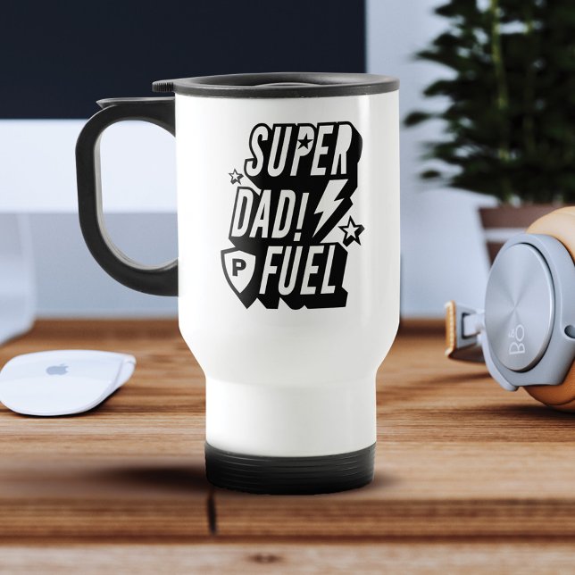 Super Dad Fuel Superhero Fun Comic Custom Monogram Travel Mug (Creator Uploaded)