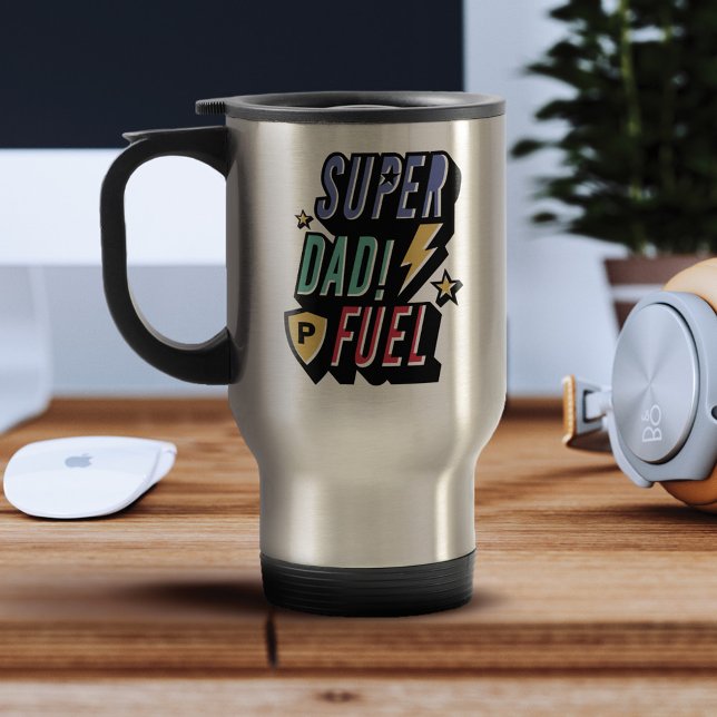 Super Dad Fuel Superhero Fun Comic Custom Monogram Travel Mug (Creator Uploaded)