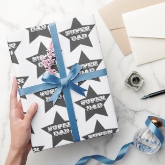 SUPER DAD | Grey Stars Pattern Father's Day  Wrapping Paper