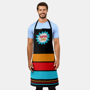 SUPER DAD Hero Theme Yellow Red Blue Black Apron