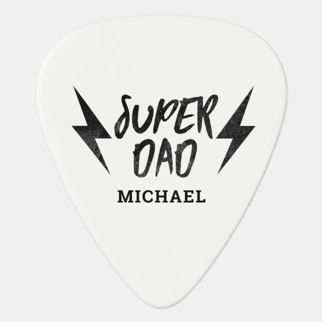 Super Dad Lightning Bolt Rock'n Roll Script Guitar Pick (Front)