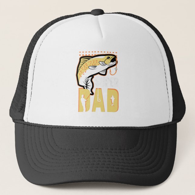 Super Dad Modern Yellow Fish Fishermen Dad Trucker Hat (Front)