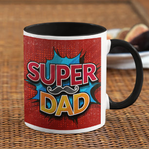 Super Dad Mustache Comic Grunge Father's Day Gift Mug