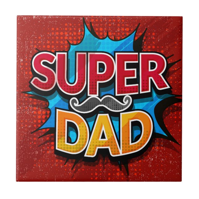 Super Dad Mustache Modern Grunge Ceramic Tile (Front)