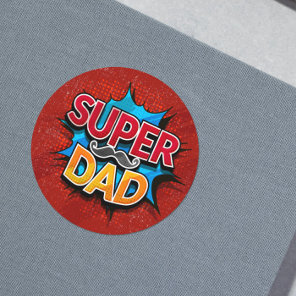 Super Dad Mustache Modern Grunge Classic Round Sticker