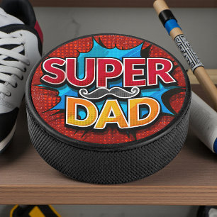 Super Dad Mustache Modern Grunge Hockey Puck