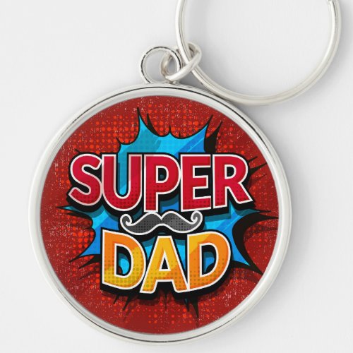 Super Dad Mustache Modern Grunge Keychain