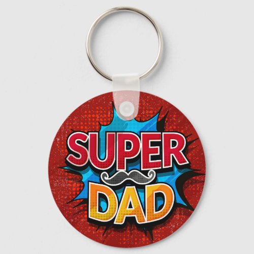 Super Dad Mustache Modern Grunge Keychain