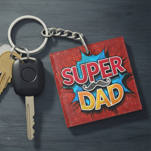 Super Dad Mustache Modern Grunge Keychain