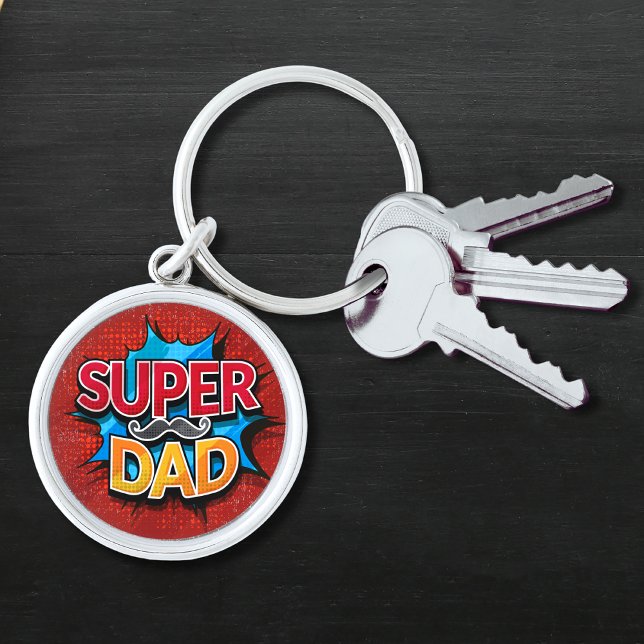Super Dad Mustache Modern Grunge Keychain (Creator Uploaded)