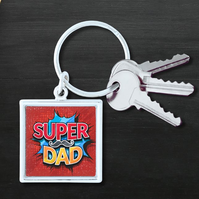 Super Dad Mustache Modern Grunge Keychain (Creator Uploaded)