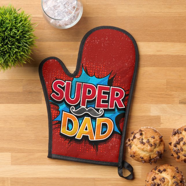 Super Dad Mustache Modern Grunge Oven Mitt (Top down)