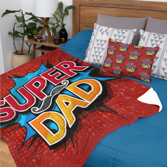 Super Dad Mustache Modern Grunge Sherpa Blanket (Creator Uploaded)